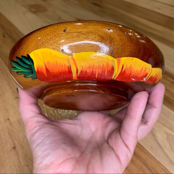 Vintage Wooden Bowl Hand Painted Fruit Round - Picture 4 of 7